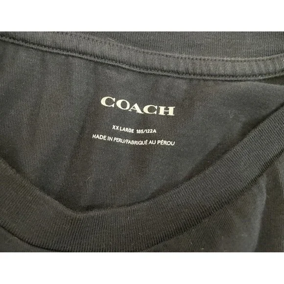 Coach Tee T Shirt XL X Large 51” Scoop Neck Short Sleeve Black White Embroidery - Picture 5 of 5